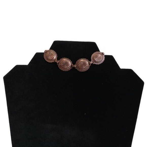 Copper Concho Oval Link Panels Lightweight Southwestern Style Vintage Bracelet - Picture 1 of 10